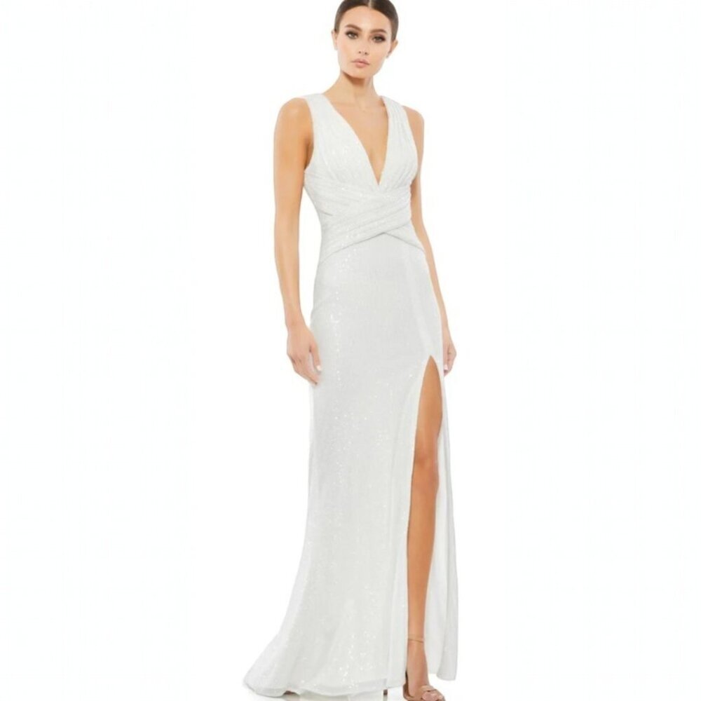 New Nwt White Mac Duggal Long Formal Sequin Dress Size 0 Size Xs